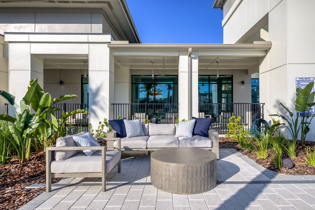 Outdoor lounge space for residents and guests.