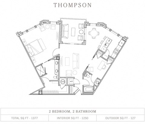 Thompson 2 Bed 2 Bath, 1,250 Sq.Ft. Floor Plan at Vickers Roswell, Roswell, Georgia
