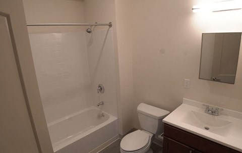 a bathroom with a shower toilet and sink