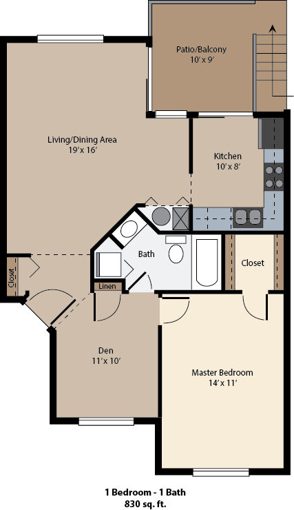 The Crossings at St. Charles 1 bed floor plan