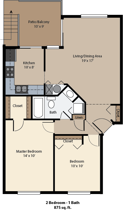 The Crossings at St. Charles 2 bed 1 bath floor plan