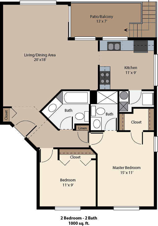 The Crossings at St. Charles 2 bed 2 bath floor plan