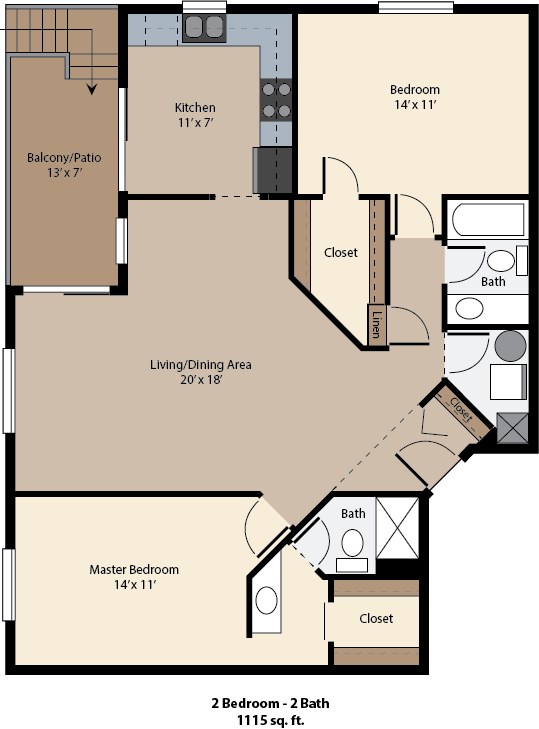 The Crossings at St. Charles 2 bed 2 bath floor plan