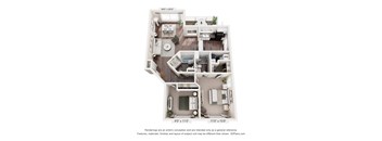 A 3D floor plan of a house with a kitchen, living room, and bathroom.