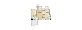 A floor plan of a house with three bedrooms, a living room, a kitchen, a bathroom, a master bedroom, and a garage.