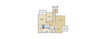 A floor plan of a house with a master bedroom, a second bedroom, a living room, a dining room, a kitchen, a bathroom, and a balcony.