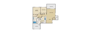 A floor plan of a house with a master bedroom, a living room, a kitchen, a dining room, a bathroom, a utility room, a closet, and a garage.