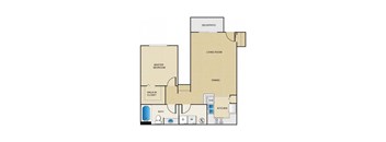 A floor plan of a house with a master bedroom, a living room, a dining area, a kitchen, a bathroom, and a walk-in closet.