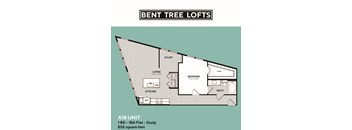 A floor plan for a Bent Tree Lofts apartment, labeled A18 Unit, shows a 1 Bedroom - 1 Bedroom Apartment with a total area of 852 square feet.