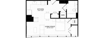 0B Floor Plan at The Oxford Apartments, Oxon Hill Maryland