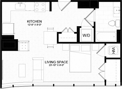 0B Floor Plan at The Oxford Apartments, Oxon Hill Maryland
