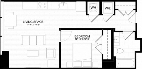 1A Floor Plan at The Oxford Apartments, Maryland
