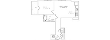 2-A2 1 Bed 1 Bath Floor Plan at Mira Upper Rock, Rockville, MD, 20850
