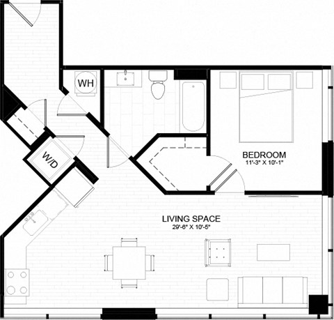 1B Floor Plan at The Oxford Apartments, Oxon Hill, 20745