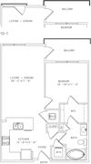 2-A1 1 Bed 1 Bath Floor Plan 2-A1 1 Bed 1 Bath Floor Plan at Mira Upper Rock, Rockville, 20850