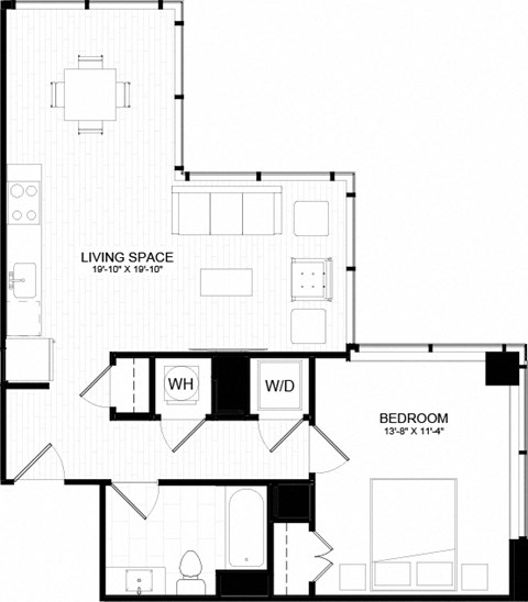 1D Floor Plan at The Oxford Apartments, Oxon Hill