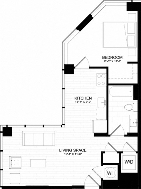 1F-1 Floor Plan at The Oxford Apartments, Oxon Hill, MD