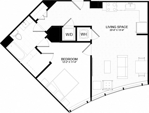 1H Floor Plan at The Oxford Apartments, Oxon Hill