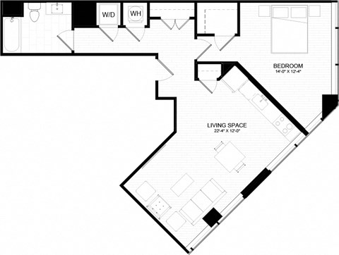 1J Floor Plan at The Oxford Apartments, Maryland