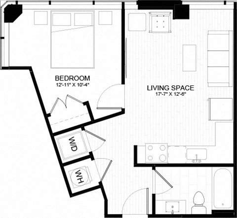 1K Floor Plan at The Oxford Apartments, Maryland, 20745
