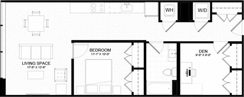 1P Floor Plan at The Oxford Apartments, Oxon Hill, MD 20745