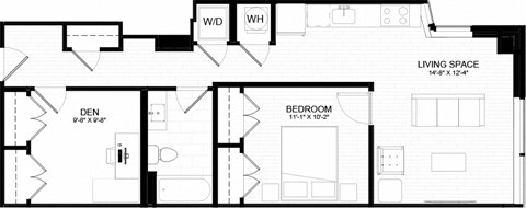 1Q Floor Plan at The Oxford Apartments, Oxon Hill, MD