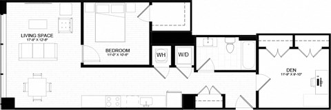 1R-1 Floor Plan at The Oxford Apartments, Oxon Hill Maryland