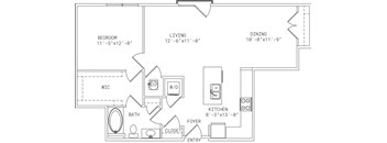 2-A9 1 Bed 1 Bath Floor Plan at Mira Upper Rock, Rockville, MD, 20850