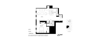 A black and white image of a floor plan for Unit J, a 753 square foot bedroom.