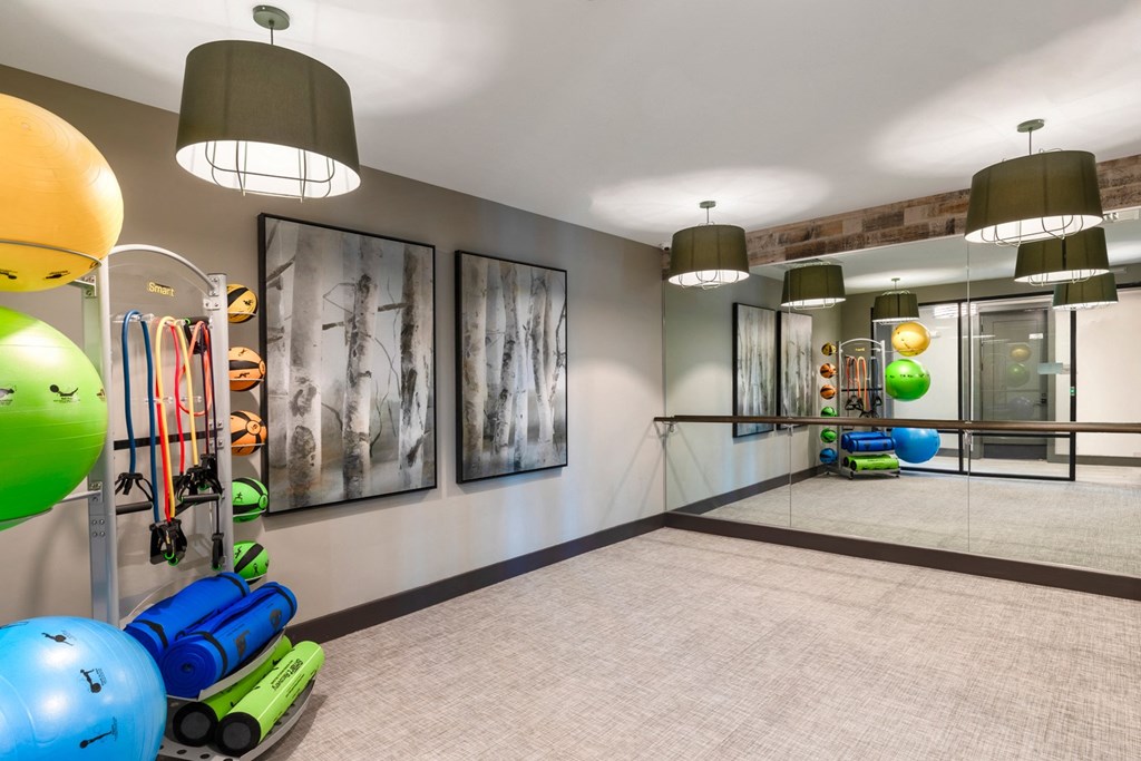 the exercise room at the flats at big tex apartments
