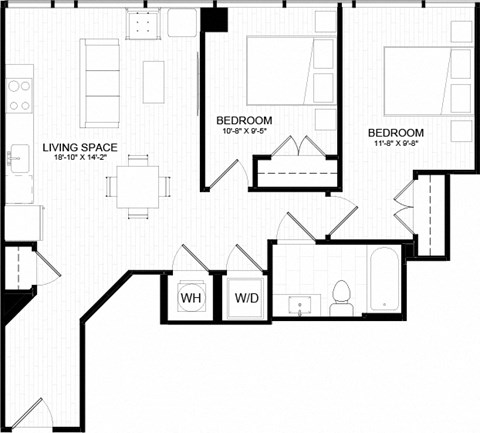 2A -1 Floor Plan at The Oxford Apartments, Maryland
