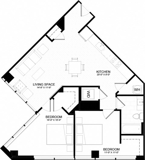 2C-1 Floor Plan at The Oxford Apartments, Oxon Hill, MD