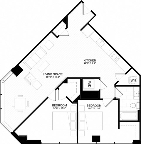 2C Floor Plan at The Oxford Apartments, Oxon Hill, MD 20745