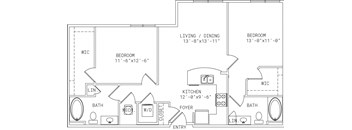 2-B4 2 Bedroom 2 Bathroom Floor Plan at Mira Upper Rock, Maryland