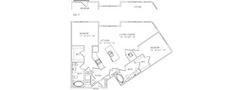 2-B6 2 Bedroom 2 Bathroom Floor Plan at Mira Upper Rock, Rockville, MD, 20850