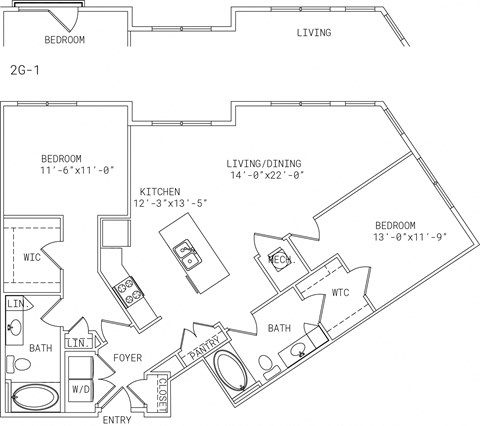 2-B6 2 Bedroom 2 Bathroom Floor Plan at Mira Upper Rock, Rockville, MD, 20850