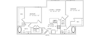 2-B7 2 bedroom 2 bath Floor Plan at Mira Upper Rock, Rockville, MD