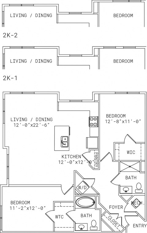 2-B8 2 Bedroom 2 Bathroom Floor Plan at Mira Upper Rock, Rockville, 20850