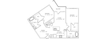 2-B9 2 Bed 2 Bath Floor Plan at Mira Upper Rock, Rockville, Maryland