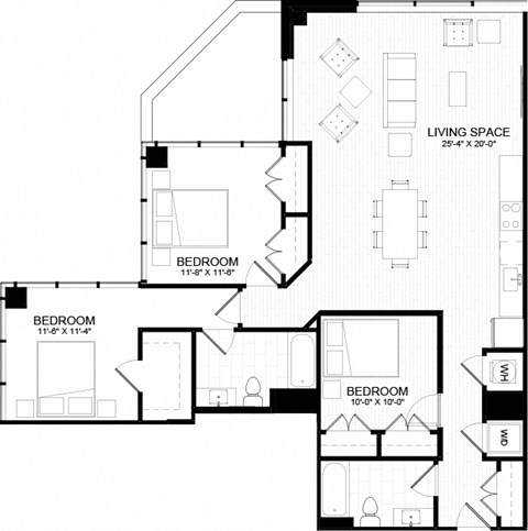 3A Floor Plan at The Oxford Apartments, Oxon Hill, MD 20745