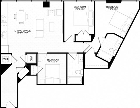 3C Floor Plan at The Oxford Apartments, Oxon Hill, 20745