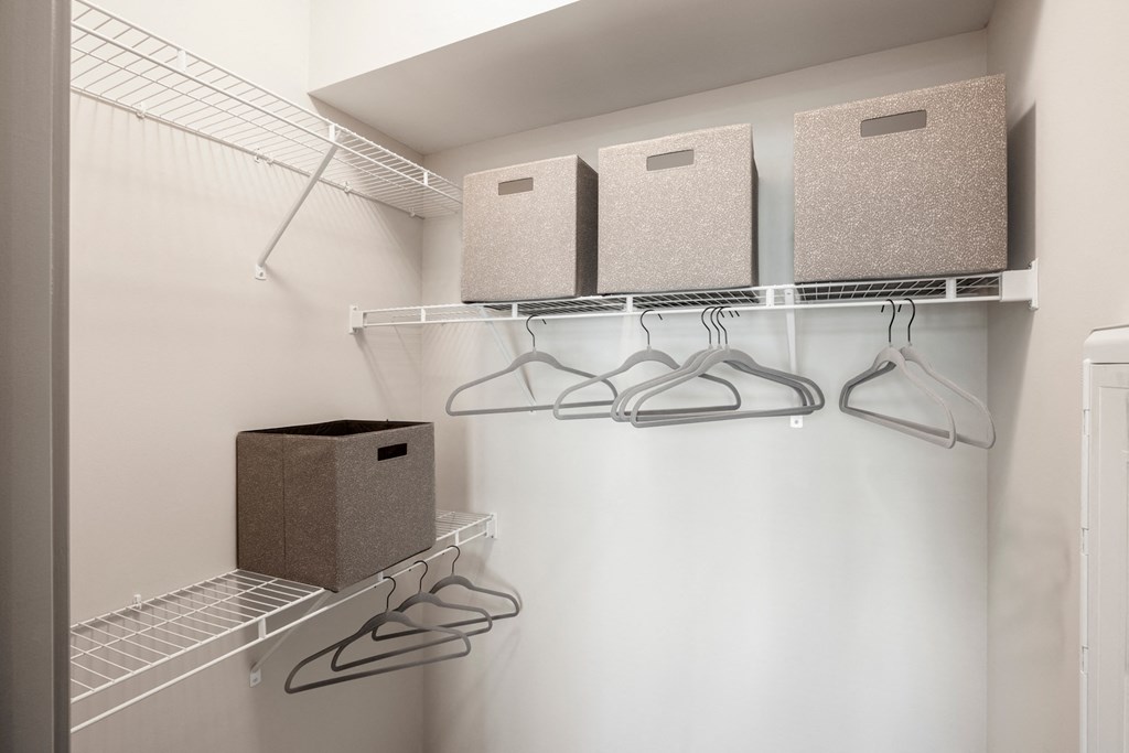 a spacious walk in closet in a 555 waverly unit