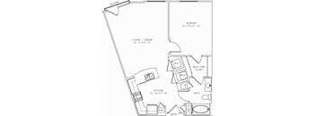 1-A5 1 Bedroom 1 Bathroom Floor Plan at Mira Upper Rock, Maryland, 20850