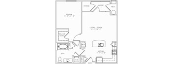 1-A8 1 Bedroom 1 Bathroom Floor Plan at Mira Upper Rock, Maryland