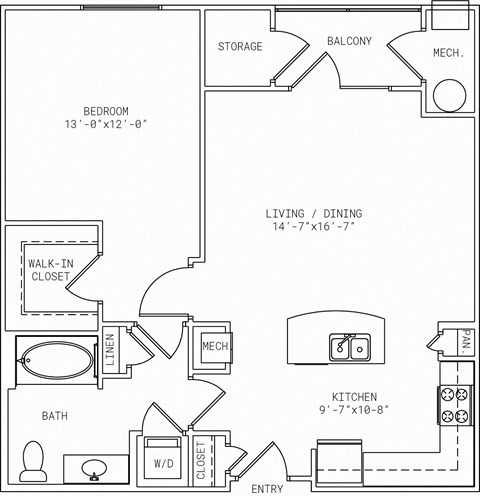 1-A8 1 Bedroom 1 Bathroom Floor Plan at Mira Upper Rock, Maryland