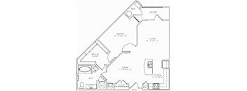 1-A7 1 Bedroom 1 Bathroom Floor Plan at Mira Upper Rock, Rockville, Maryland