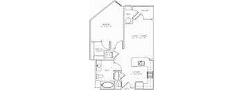 1-A9 1 Bedroom 1 Bath Floor Plan at Mira Upper Rock, Rockville, MD, 20850