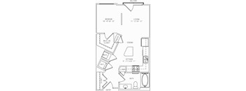 Studio 1 Bath A1b Floor Plan at Mira Upper Rock, Maryland, 20850
