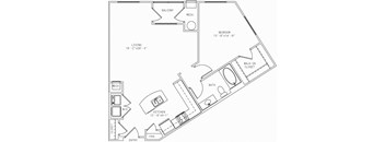 1-A14 1 Bedroom 1 Bath Floor Plan at Mira Upper Rock, Maryland, 20850