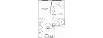 1-A15 1 Bed 1 Bath Floor Plan at Mira Upper Rock, Rockville, MD, 20850